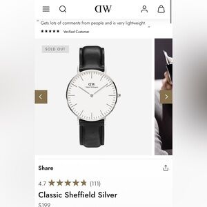 Daniel Wellington Silver Case Watch with White Dial and Black leather strap